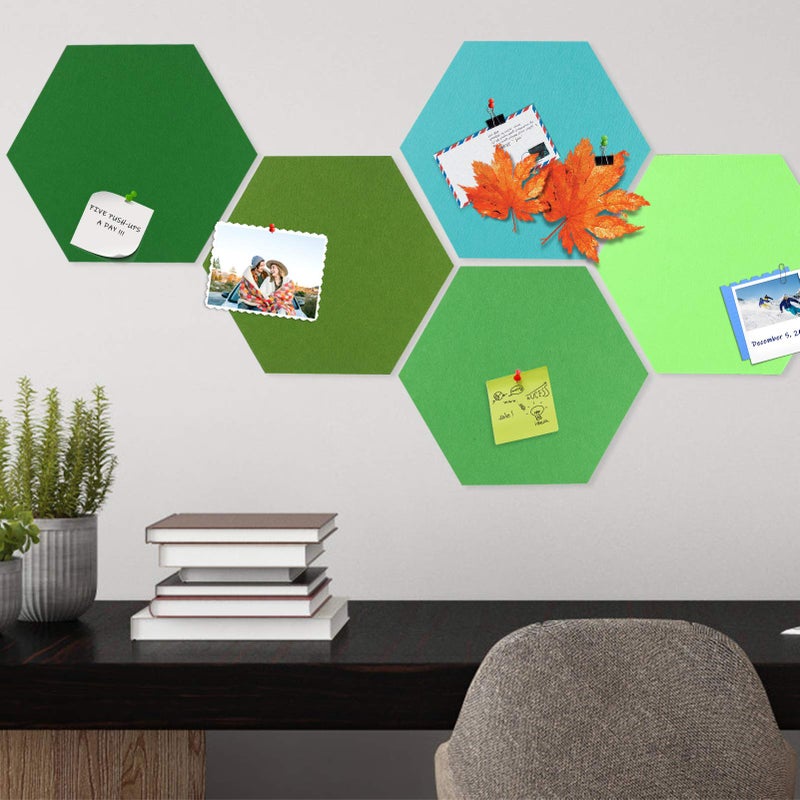 SEG Direct Hexagon Felt Cork Board Tiles, Large Hexagon Felt Bulletin Board Tiles Self Adhesive Picture Board, Memo Notice Tiles Pin Board for Walls Office, 11.8" x 10.2", 5PCS(Green Series) - Image 4